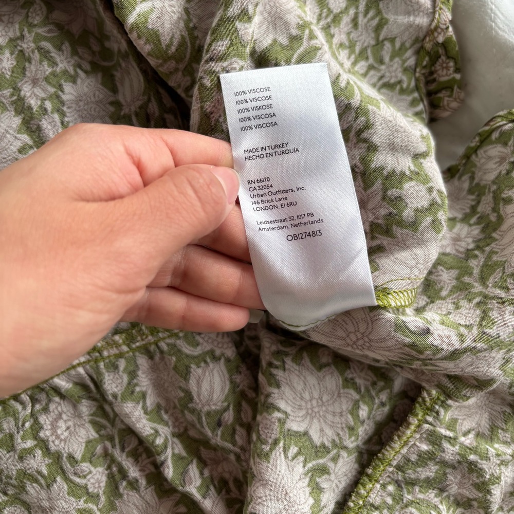 Anthropologie Liberty Robin Ruffle Moss Olive and White Floral Dress - Picture 9 of 9